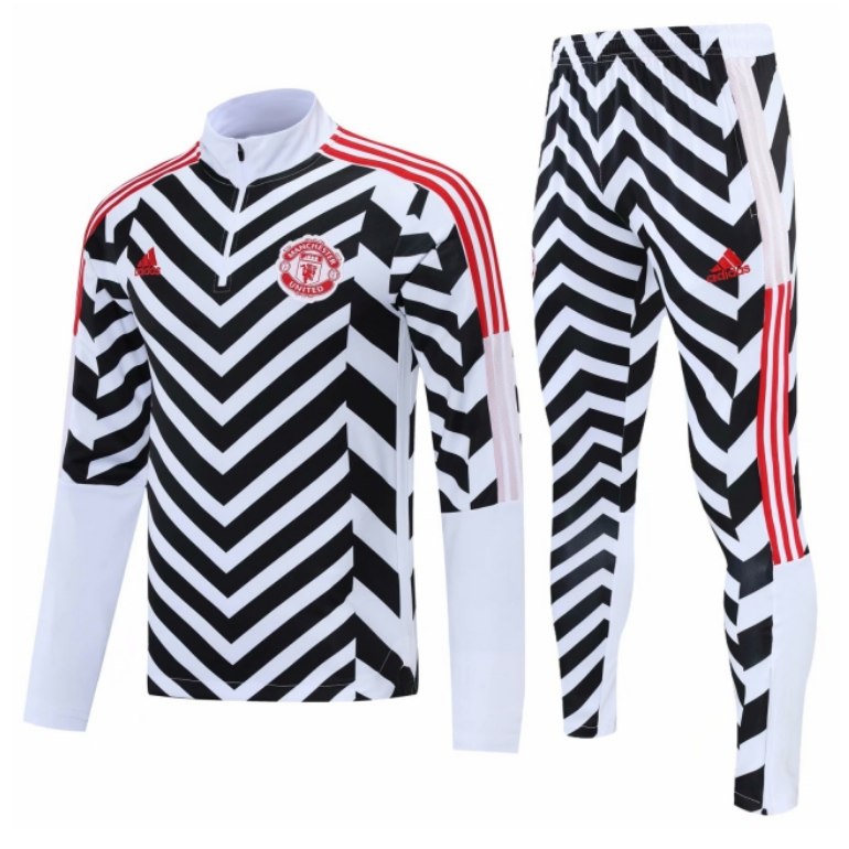 2021/22 Manchester United White Black Training Kits Sweatshirt with Pants